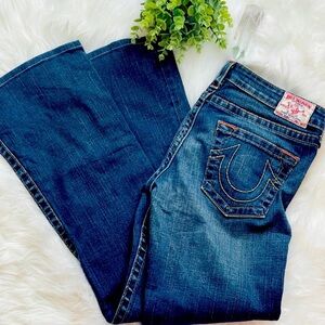 True Religion Y2K Bobby Ultra Low Rise Flare Denim Heavy Stitch Jeans Sz 30